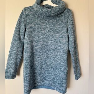 Lands' End Women’s Sweater Fleece Tunic Cowl Neck Pullover Top Blue Small Tall
